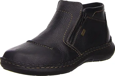 A black leather boot with a zipper on the side.