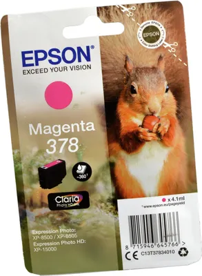 Produktbild von Epson Squirrel Singlepack Magenta 378 Claria Photo HD Ink, Standardertrag, Magenta, Tinte auf Pigmentbasis, 4,1 ml, 1 Stück(e), 360 Seiten
