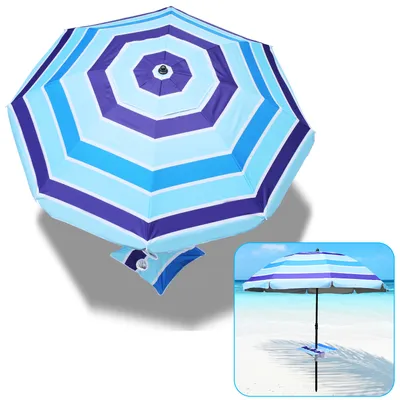 Image de Parasol de plage Clanmacy Parasol de balcon rond 210 cm Parasols, pliables, sans pied, rayures bleues