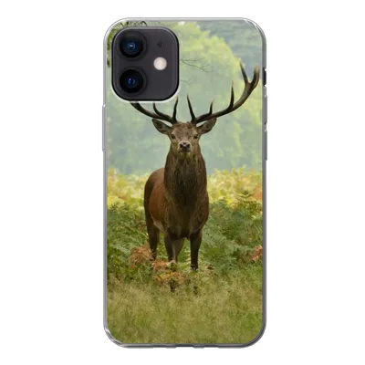 Produktbild von MuchoWow® Handyhülle Schutzhülle Hülle für iPhone 12 Rothirsch - Natur - Grün Silikon Softcase Handy Hülle - Schutzhülle
