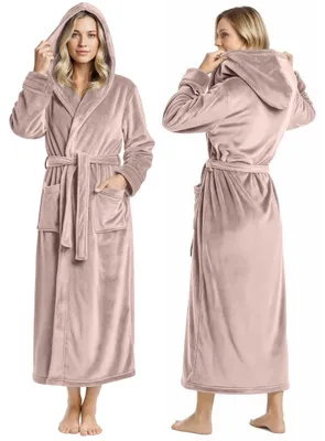 Productafbeelding van NY Threads Fleecebadjas voor dames met capuchon – Pluizige, lange badjas, taupekleurig