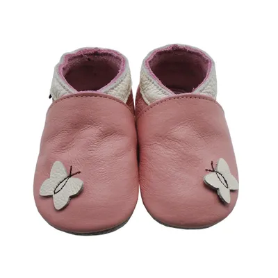Produktbild von MEJALE® Baby Krabbelschuhe aus Echtleder, weiche Lauflernschuhe für Mädchen&Jungen, rutschfeste Ledersohle,Rosa,Schmetterlings,Größe XL (18–24 Monate)
