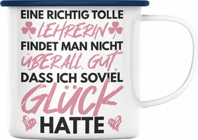 Produktbild von Trendation - Lehrerin Abschiedsgeschenk Emaille Tasse Geschenk zum Abschied Klassenlehrerin Beste Lehrerin Geschenkidee Danke (Blau)