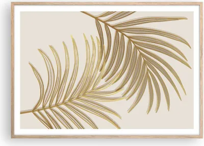 Produktbild von Gerahmtes Poster - Rahmen in heller Eiche - Golden Blätter Palmen - 100x70 cm - Wand Bild - Wanddeko - Wandbilder - Kunstposter - Wandposter - Bilderrahmen - Bilder - Kunstdruck - P2NAA100x70-4738