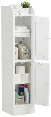 Produktbild von VASAGLE Schmaler Hochschrank, Badschrank, mit verstellbaren Ablagen, Badezimmerschrank für Bad, Landhausstil, weiß