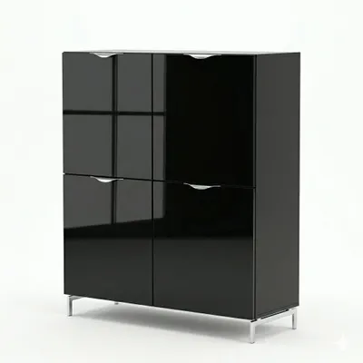 Produktbild von Highboard in Schwarz Hochglanz - 100 cm Breite - Hohe Kommode mit Chromfüßen