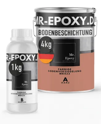 Produktbild von Mr. Epoxy Epoxidharz Bodenbeschichtung (5 kg, RAL 3012 Beigerot) - 2K Betonfarbe für Garagen, Keller & Werkstatt Boden - Flüssigkunststoff Epoxid Grundierung und Bodenversiegelung