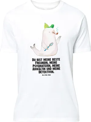 Produktbild von Mr. & Mrs. Panda Größe XL T-Shirt Robbe Sherlock - Weiß - Geschenk, mit Spruch, Lustige Sprüche, Shirt, Tshirt
