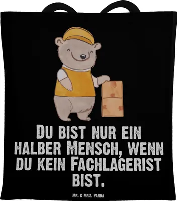 Produktbild von Mr. & Mrs. Panda Shopping Tasche Fachlagerist Herz - Schwarz - Geschenk, Stoffbeutel, Schultasche, Tote Bag, Lagerist, Lustig, Laptoptasche, Witzig, Jutebeutel, Spruch