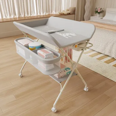 Produktbild von Baby Klappbar Wickelkommode, Mobiler Wickeltisch,Wickelstation höhenverstellbar mit Mülleimer & Aufbewahrungskorb,Tragbare Wickelauflage Bis 15Kg Grau