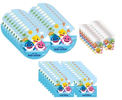 Produktbild von Baby Shark Fun in the Sun Party Deko Set 52 teilig Kindergeburtstag Geschirr