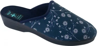 Produktbild von Damenhausschuhe ADANEX bio 27905 blau mit Blumen geschlossener Spitze