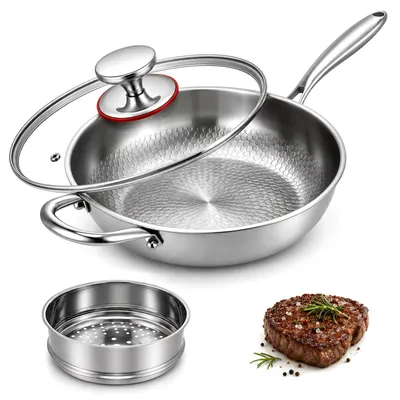 Produktbild von Titanpfanne mit Deckel und Dampfaufsatz
