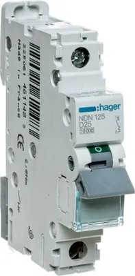 Image de Disjoncteur de protection de circuit 1 pôle 10kA/15kA D-25A 1M Hager NDN125