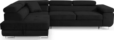 Produktbild von Ecksofa L-Form 275 x 202 cm Schwarz links mit Schlaffunktion und Bettkasten – Sofiland Aller L