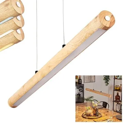 Image de Suspension LED Carbellino, lampe suspendue en métal/bois/plastique, disponible en noir, en tons naturels ou en blanc, design scandinave, hauteur maximale 150 cm, variateur tactile, LED 20 watts, 3000-6000 Kelvin, 2100 lumens