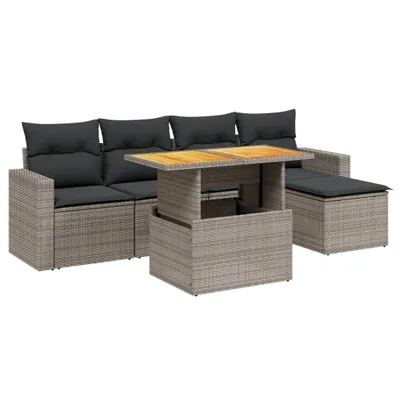 Produktbild von 6-tlg. Garten-Sofagarnitur mit Kissen Grau Poly Rattan