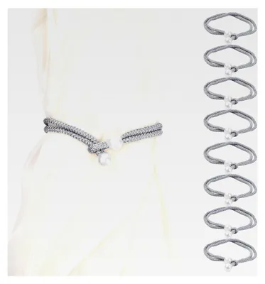 Produktbild von 8 Stück Vorhang Raffhalter Set - Perlengardinenhalter für Vorhänge, Gewebte Gardinenbänder mit Kordelzug - Dekorative Halter für Home Office und Fensterdekoration (Grau)