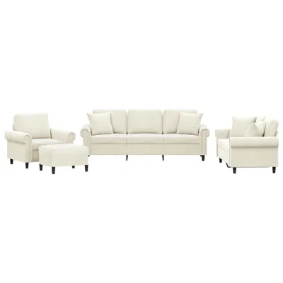 Produktbild von vidaXL 4-tlg. Sofagarnitur mit Kissen Creme Samt