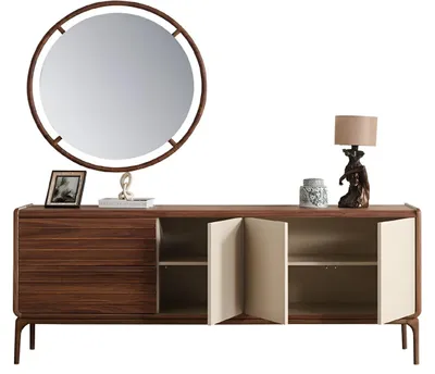 Immagine prodotto di Elegante set da pranzo Tavolo da pranzo in legno 4 sedie Credenza marrone