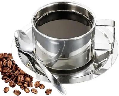 Productafbeelding van Koffieservies van roestvrij staal - 200 ml - dubbelwandig - met kopjes en lepels - modern design