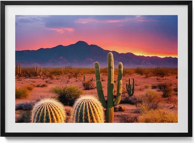 Produktbild von Sonnenuntergang in der Wüste– Wandbild mit Rahmen – Gerahmtes Bild  – Wanddekoration – 100x70 cm –  Schwarz Rahmen
