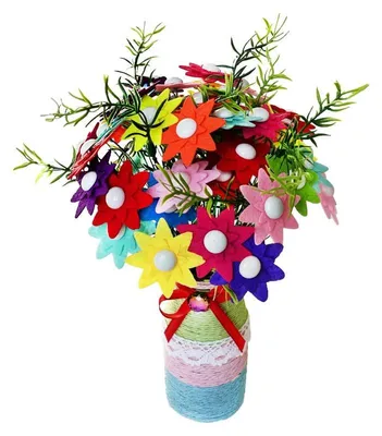 Image de Bouquet de fleurs en feutrine Kit DIY Hortensias - Fleurs en feutrine avec vase en verre Kit créatif dès 6 ans