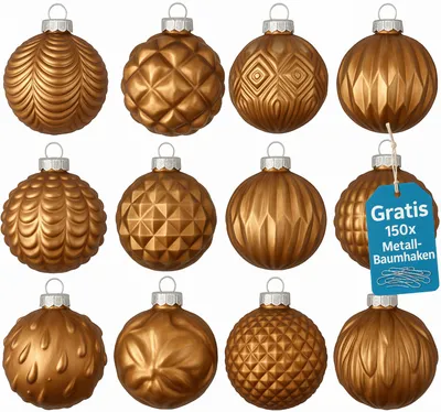 Produktbild von 12er Set Weihnachtskugeln Glas Beige Christbaumkugeln Christbaumschmuck Kugeln