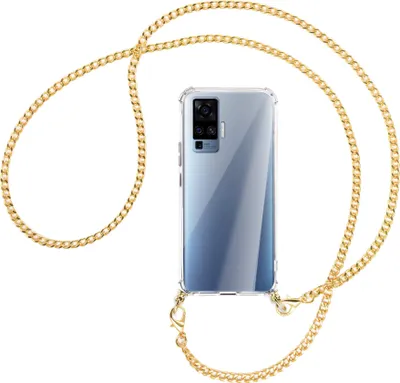 Produktbild von Handykette Backcover-Schutzhülle mit Band (Metall goldfarben) für vivo X50 Pro, X51 5G - goldfarbene Kette