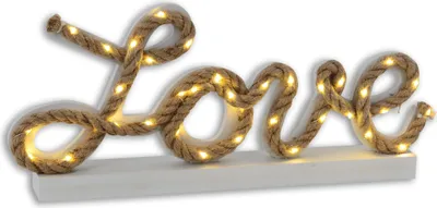 Produktbild von Näve Leuchten LED Deko-/Tischleuchte "LOVE" H: 20cm LED Deko-/Tischleuchte "LOVE" H: 20cm Tischleuchten - LED Deko-/Tischleuchte "LOVE" H: 20cm, Tischlampe im Romantic Style, ausMetall, Kunststoff und Textilmaterial in natur, 20 cm hoch, Maße 45 x 5 cm, inkl. LED – Timerfunktion – Schiebeschalter