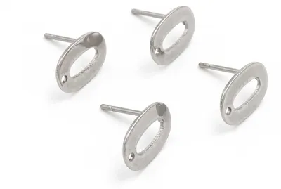 Produktbild von Vintageparts Ohrstecker oval aus Edelstahl in Platinfarben, 4 Stück