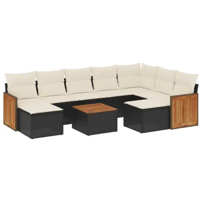 Produktbild von vidaXL 10-tlg. Garten-Sofagarnitur mit Kissen Schwarz Poly Rattan