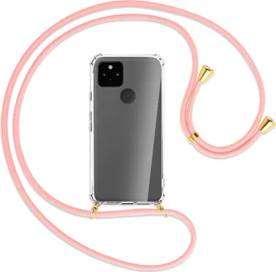 Produktbild von Handykette Backcover-Schutzhülle mit Band (Metall goldfarben) für Google Pixel 5a 5G  - rosa
