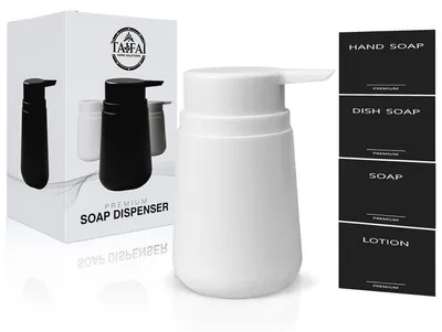 Obrázek produktu pro Dávkovač mýdla, bílý, plastový, objem 320 ml, pumpový, bez kapání, vhodný do koupelny a kuchyně