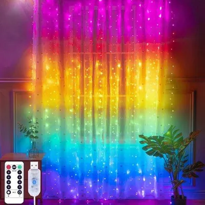 Obrázok produktu pre LED svetelná reťazová záclona 3x3 m, 300 LED diód, 8 režimov, IP65, vodotesná, diaľkové ovládanie