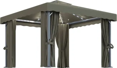 Produktbild von vidaXL Pavillon mit Vorhängen & LED-Lichterkette 3x3 m Taupe