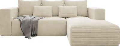Produktbild von MIRJAN24 Ecksofa Stripes, Sofa mit Bettkasten und Schlaffunktion, L-Form, Rückenlehne in Form beweglicher Kissen (Farbe: Poso 100, Seite: Rechts)