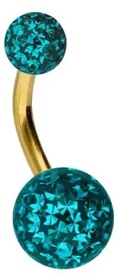 Produktbild von Bauchnabelpiercing Chirurgenstahl Bananabell EPOXY-KUGELN Farbe: Gold + Kristall: Zirkonblau Stablänge: 8mm