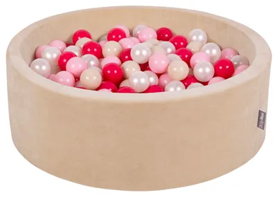 Obrázok produktu pre KiddyMoon guľatý bazén s loptičkami Velvet Ball Pool 90X30cm/300 loptičiek ∅ 7 cm loptičkové jamy pre bábätká na hranie do vane pre batoľatá, vyrobené v EÚ, piesková béžová: pastelová béžová/púdrová r
