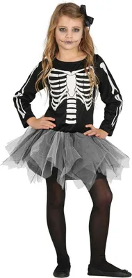 Produktbild von Skelett Ballerina Kinderkostüm mit Tutu & Knochen Motiv Größe: S