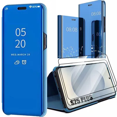 Image de Coque + 2 Verres Trempés pour Samsung Galaxy S25 Plus, Clear View Protection Antichoc - Bleu