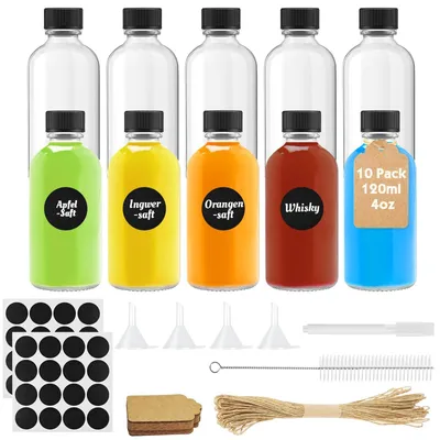 Productafbeelding van Omgoods - 10 Stuks Glazen Shotflessen 120ML - Herbruikbare Flesjes met Deksel en Etiketten