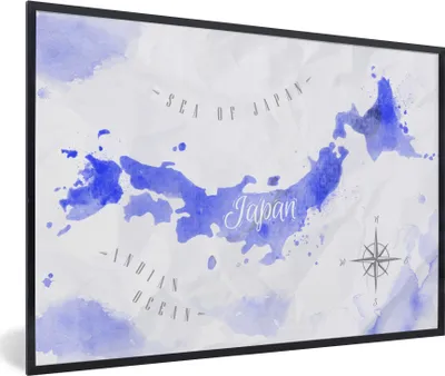 Produktbild von MuchoWow® MuchoWow® Gerahmtes Poster Aquarell - Weltkarte - Blau 30x20 cm - Poster mit zchwarzem Bilderrahmen - Kunstdruck - Bild-Poster