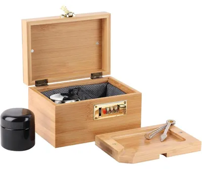 Produktbild von Bambusbox mit Zahlenschloss und Glasbehälter, dekorative Aufbewahrungsbox, 17 x 12 x 10 cm