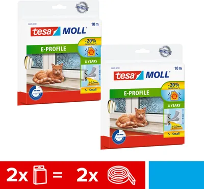 Produktbild von tesamoll Fensterdichtung selbstklebend (2 x 10 m) - E-Profil: 9 mm x 4 mm - weiß