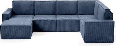 Produktbild von BETTSO klassisch gepolstertes Ecksofa mit Kordseiten für Wohnzimmer ORTO blau Links