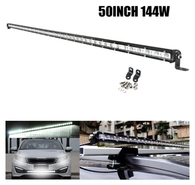 Image de 129 cm, 144 W, modèle slim, barre LED puissante à une rangée / projecteur à diodes LED, 12–24 V