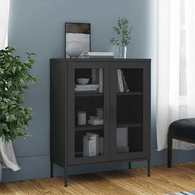 Produktbild von Vitrine "Hatzenbühl" aus Stahl in Anthrazit. Abmessungen (L/B/H) 80x35x101 cm