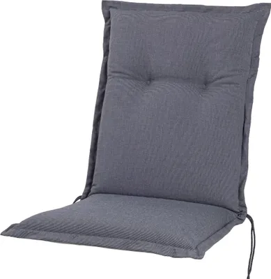 A gray chair cushion on a white background.
