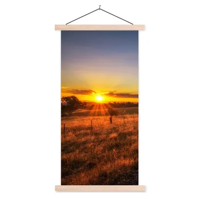 Produktbild von MuchoWow® Textilposter Sonne - Gras - Baum - Natur 60x120 cm mit holzfarbenen Rahmen - Holz